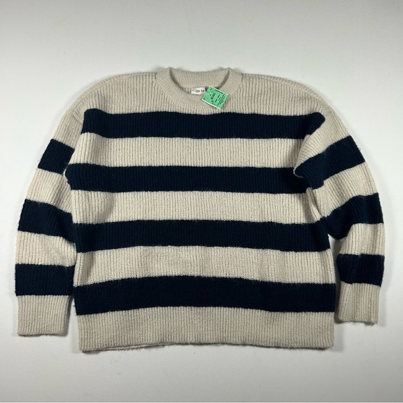On 34th Womens Plus Size 0X Chunky-Knit NEW W/tag Sweater Cream Navy Blue Stripe - Picture 1 of 8